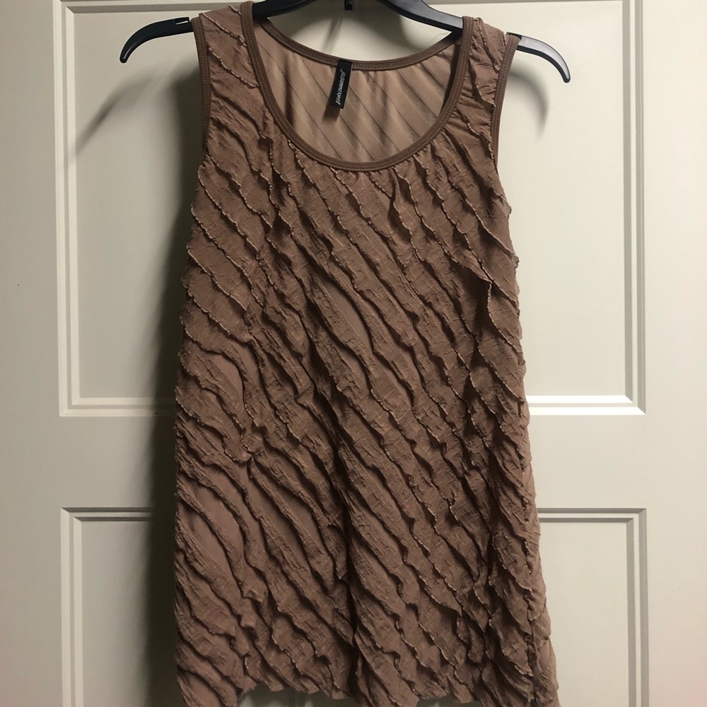 Tan ruffle tank by Jason Maxwell